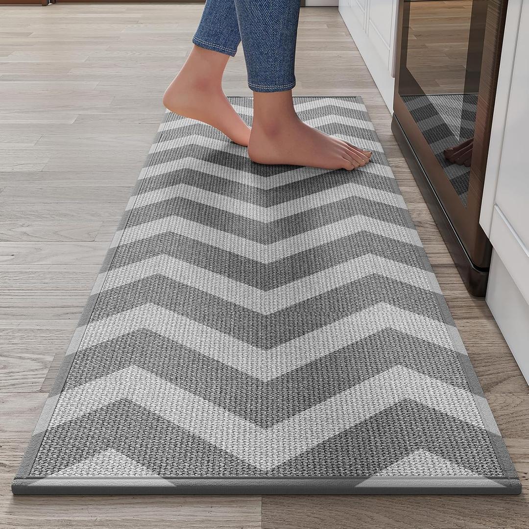 Kitchen Rugs Non Slip Washable Kitchen Mats for Floor, Super Absorbent Oil and Water Linen-Look Woven Runner Rug, Kitchen Sink Mat Standing Mat, Gray 17"x47" (Grey)