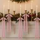 12 Pcs Velvet Christmas Bows Candle Holder Decoration Large Raw Edge Pre-Tied Bow 7.1"x15.7" Vintage Fringe Ribbon Handmade Bow for Christmas Tree Candlestick Rustic Gift Wrapping(Pink)