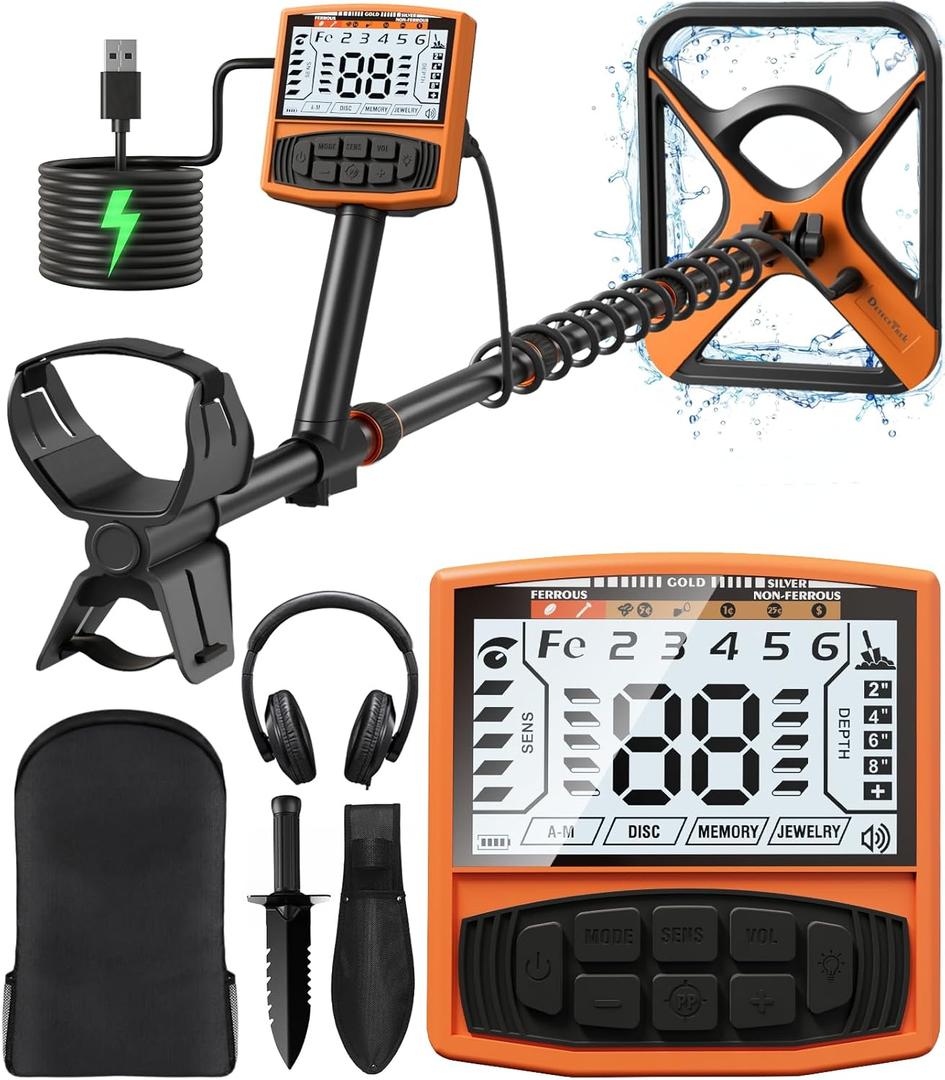 Metal Detector for Adults Rechargeable, 11" Professional Metal Detector for Gold & Silver, High Accuracy Waterproof Design with 5 Modes, Easy to Use, 40H Working, M55, Orange