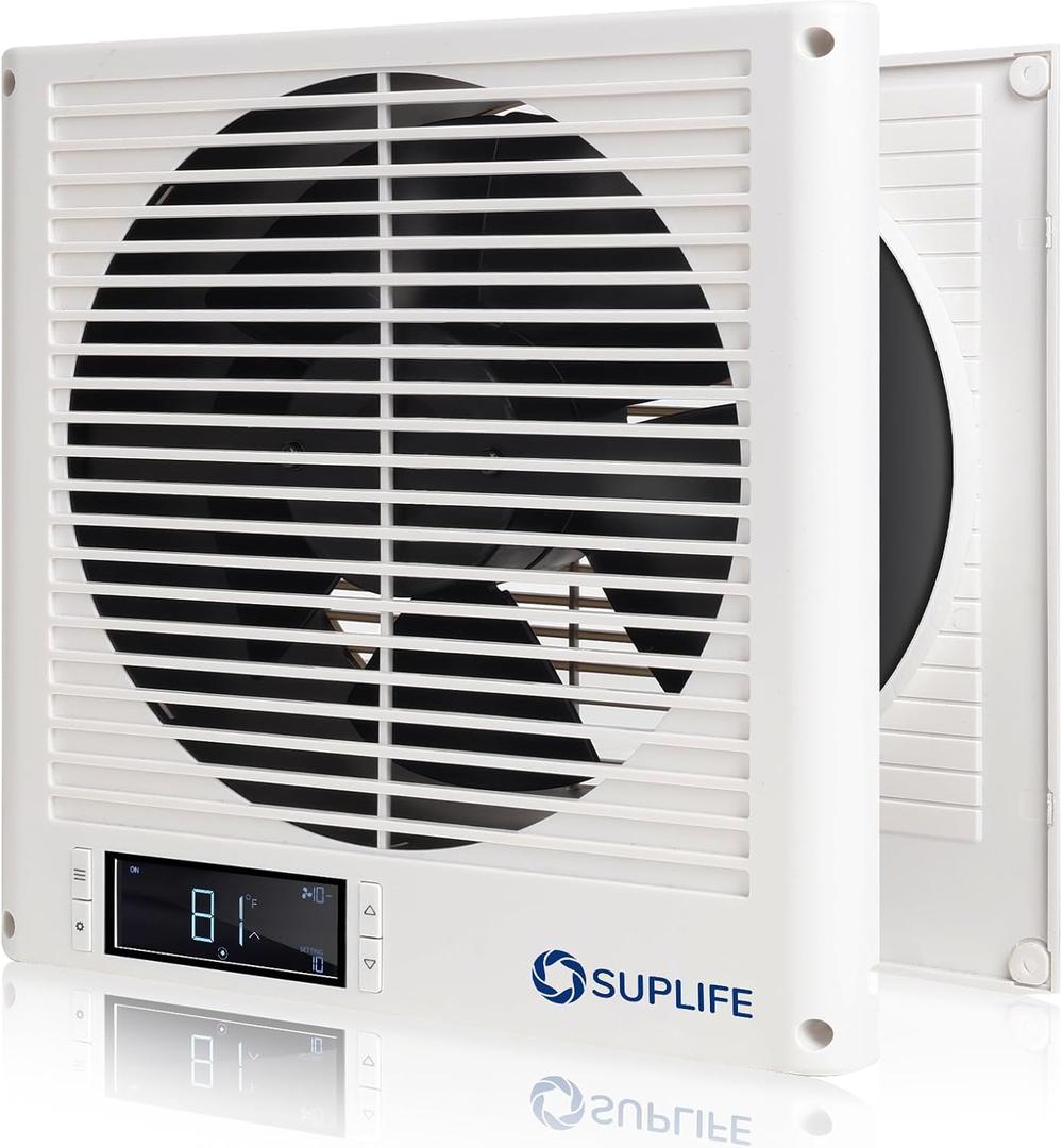 8" Room to Room Air Transfer Fan for Quietly Circulating Air, Reversible Airflow Design, 300 CFM Programmable Through Wall Fan, Durable Build Quality, 10 Speed Thru Wall Exhaust Fan for Closet,Laundry