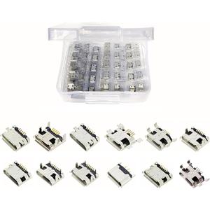 12 Types Micro USB Sockets Kit Jack Plug Connector,USB-b Repair Replacement Adapter Assortment Set for Phone,Toy,Circuit Board Solder Dip SMD SMT(60 pcs)