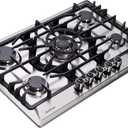 30 Inch Gas Cooktop DT5702 Stainless Steel 5 Burner Gas Cooktop LPG/NG Convertible Gas Stovetop Thermocouple Protection Gas Cooktop