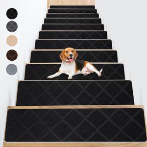 Non Slip Stair Carpet Treads for Wood Steps 8" X 30" (15 Pack), Indoor Stair Mats Covers with Adhesive, Anti-Slip Stair Runner Rug for Kids Elders and Dogs (Black Diamond)