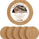 13.8 in Round Woven Placemats Plate Chargers Set of 6, Boho Farmhouse Rustic Woven Place Mats for Dining Table Decor, Rattan Wicker Table Mats Jute Braided Chargers for Dinner Plates (Natural Color)