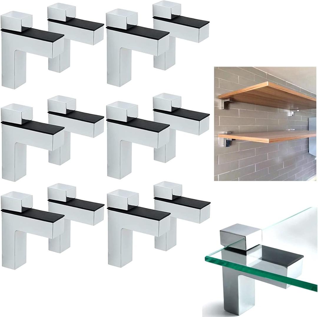 AWEN 12pcs Solid Metal Adjustable Wood/Glass Shelf Bracket Wall Mount, Shelf Holders3-28mm Thick Adjustable Shelf Bracket, 25lbs LoadPolished Chrome