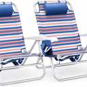 Old Bahama Bay 2 Pack 7-Position Lay-Flat Beach Chair, Lightweight Aluminum Frame Reclining Backpack Chair with Padded Headrest, Big Storage Bag, Heavy Duty Support for Tanning & Camping Stripe