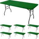 Fitted Tablecloth for 6 Foot Rectangle Tables-6 Pack Green Elastic Outdoor Picnic Table Cover-Spandex Stretch Christmas Table Cloths 6 ft for Camping Dining Room Patio Kitchen Banquet Party