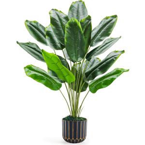 Der Rose 28" Bird of Paradise Artificial Plants Tropical Fake Potted Banana Tree Faux Plants Indoor and Outdoor for Home Office Living Room Porch Balcony Decor 