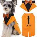 Kuoser Dog Tuxedo Suit and Bandana Set, Pumpkin Color Dogs Thanksgiving Outfit Adjustable Dog Halloween Costume with Bow Tie for Large Medium Small Dogs Golden Retriever Samo Bulldogs, M (Medium (pack of 1))