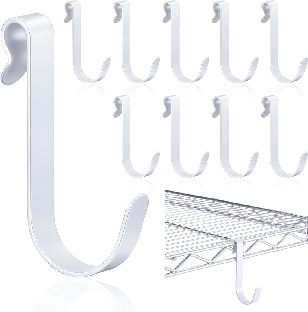 Otoolling 10pcs J Hooks for Wire Shelving 3.5 Inch Large White Heavy Duty Metal Shelf Hooks for Wire Shelves Racks Closet Shelving Accessories