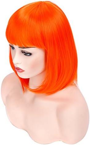 Amazon.com : morvally Short Straight Bob Wig Heat Resistant Hair with Blunt Bangs Natural Looking Cosplay Costume Daily Wigs (12", Orange) : Beauty & Personal Care