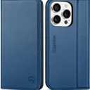 SHIELDON Case for iPhone 16 Pro 5G, Genuine Leather Wallet Flip Magnetic RFID Blocking Credit Card Slots Kickstand Shock-Absorbent TPU Shell Cover Compatible with iPhone 16 Pro 6.3" - Royal Blue