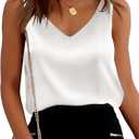 Ekouaer Womens Silk Satin Tank Tops V Neck Casual Cami Sleeveless Camisole Blouses Summer Basic Tank Shirt (Medium, White)