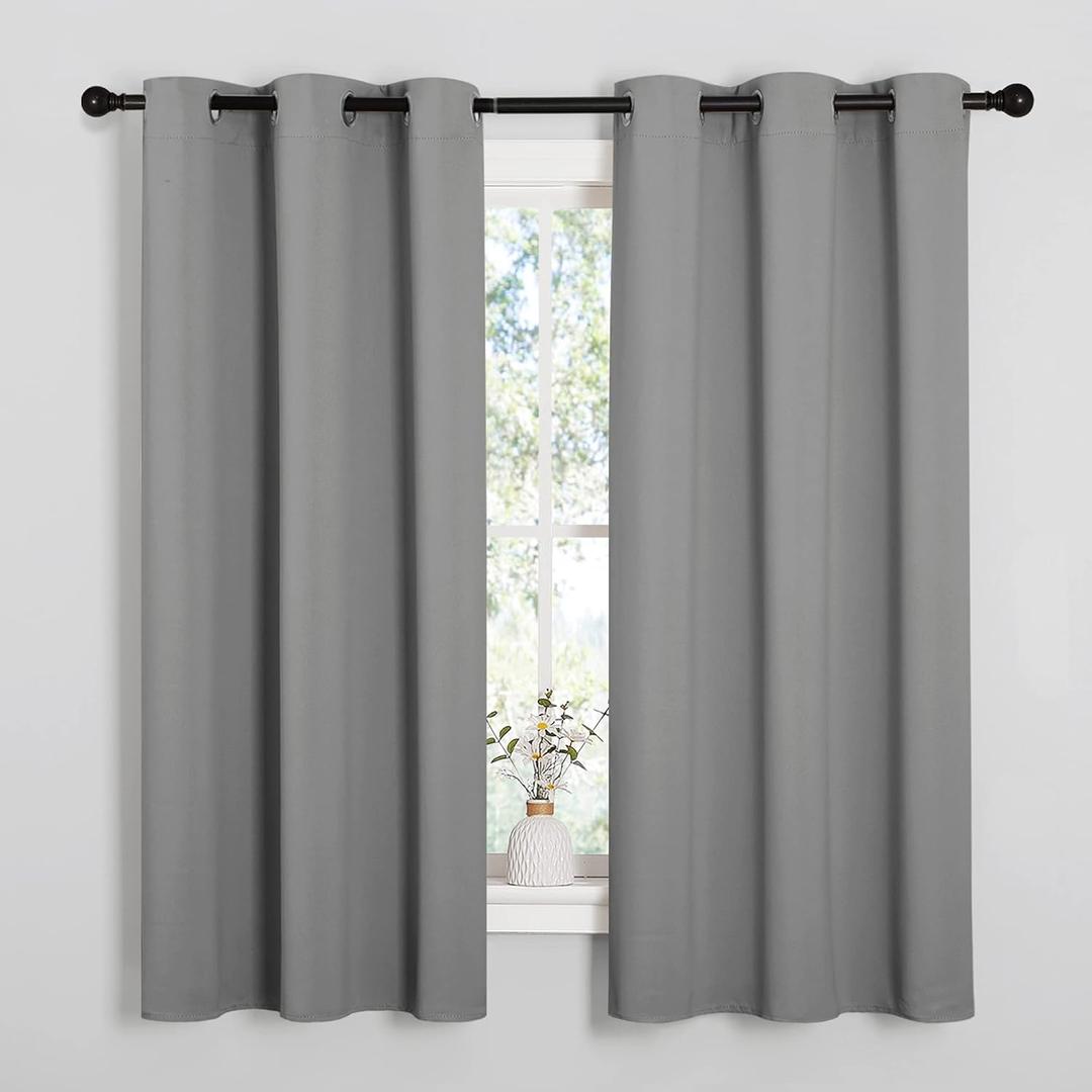 NICETOWN Silver Grey Thermal Insulated Grommet Blackout Curtains, Kids Window Drape Panel for Nursery, Privacy Short Curtains (2 Panels, W42 x L63 -Inch)