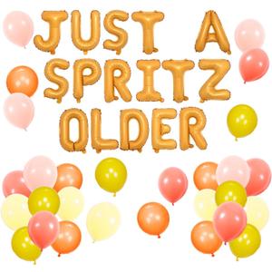 Just a Spritz Older Birthday Balloon Banner Kit Orange Letter Foil Balloons, Aperol Spritz Theme Party Decoration, 21st 30th Birthday Supplies