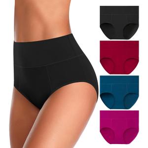 UMMISS Womens Underwear Cotton High Waisted Tummy Control Panties Plus Size Full Coverage Ladies Briefs (Medium, G-multi-4 Pack)