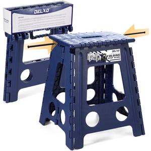 Delxo 16 Inch Folding Step Stool,Foldable Stool for Adults,Portable Collapsible Plastic Stepstool,Non Slip Folding Stools for Kitchen Bathroom Bedroom Up to 400LBS,(Royal Blue 1PC)