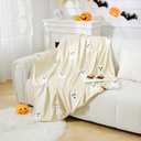 Halloween Ghost Throw Blanket 50x60, Ultra Soft Velvet All-Season Decorative Blankets with 3D Embroidered Ghost, Hidden Zipper for Duvet Insert, Cozy Bed or Sofa Blanket (White)