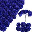 Glitter Flowers, 60pcs Royal Blue Roses 1.57in Artificial Foam Roses With Stems for DIY Wedding Home Party Decoration