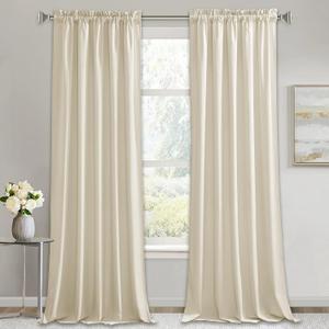 RYB HOME Beige Velvet Curtains 84 inches 2 Panels Set - Plush Soft Modern Decorative Drapes Rod Pocket Window Treatment Panels for Bedroom Living Room Dining Room, W52 x L84