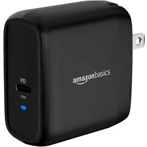 Amazon Basics 65W One-Port GaN USB-C Wall Charger with Power Delivery PD 3.0, Foldable Plug, Portable, Fast Charging for Laptops, Tablets & Phones, Black