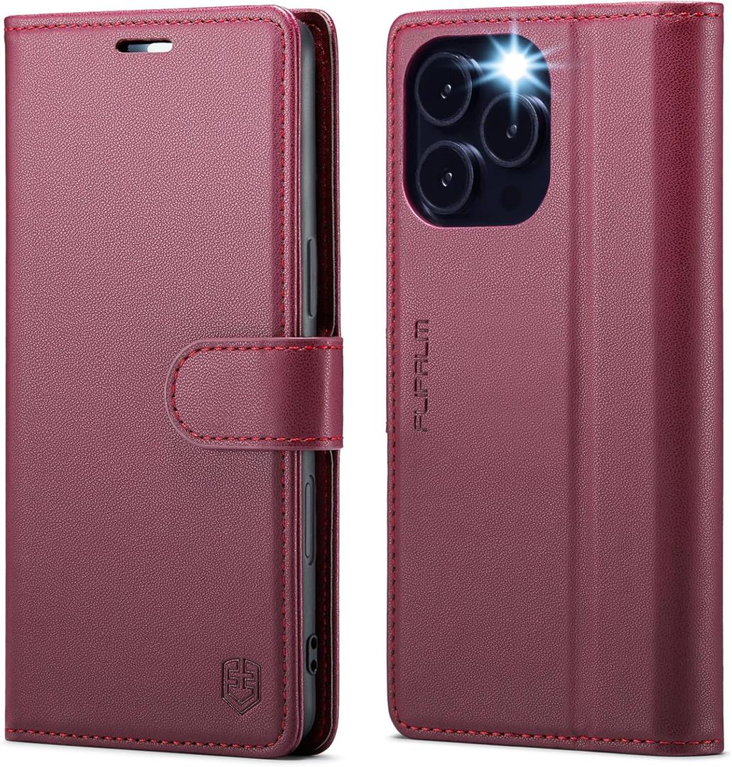 Wallet Case for iPhone 16 Pro, RFID Blocking Credit Card Holder, PU Leather Folio Flip Kickstand Protective Shockproof Cover for Apple 16 pro (Red, for iPhone 16 Pro - 6.3'')