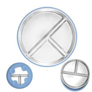 Stainless Steel Baby Plates with Suction, Kids Plates Non Toxic BPA Free Non-Slip Unbreakable Snack Lunch Plate for Toddler 1-3, Removable Silicone Shell