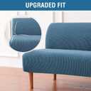 H.VERSAILTEX Armless Futon Cover Stretch Sofa Bed Slipcover Protector Elastic Feature Rich Textured High Spandex Small Checks Jacquard Fabric Futon Cover, Machine Washable, Dusty Blue