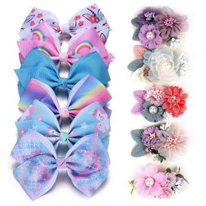 Fsmiling Hair Bows for Girls Alligator Clips Flower Girls Bows Grosgrain Ribbon Bows Hair Accessories for Girls Valentine's Day Easter Party 11 Pack (Multi-colored-2)