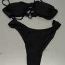 SweatyRocks Women's Two Piece Swimsuit Ruched High Cut Mid Rise Bikini Sets Swimwear (Large, Black)