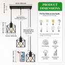 3 Light Pendant Lighting, Farmhouse Hanging Light Fixture for Kitchen Island & Dining Room, Industrial Vintage Ceiling Lamp with E26 Base, Adjustable Height, Matte Black