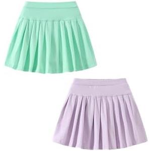 Jolyshlid 2 Pack Girls Pleated Skirts Athletic Tennis Mini Skirt Elastic Waist Active Skort 9-10Y