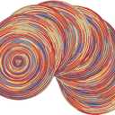 SHACOS Round Braided Placemats Set of 8 Washable 15 inch Round Table Mats Colorful Variegated Woven Place Mats for Dining Table (Rainbow Red, 8)