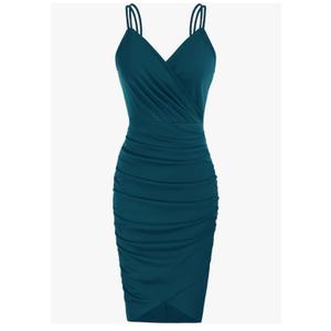 GRACE KARIN Women's Sexy Spaghetti Straps Cocktail Dresses for Wedding Guest Ruched V-Neck Bodycon Dress S