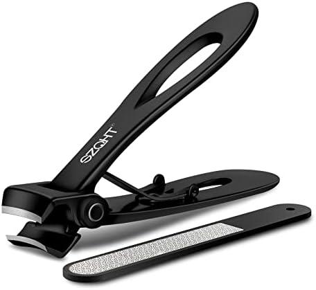 SZQHT Ultra Wide Jaw Opening Nail Clippers Set, Toenail Clippers for Thick Nails, Heavy Duty Nail Cutter, Stainless Steel Toe Nail Clippers for Seniors, Men & Women Manicure, Pedicure, Big (Black)