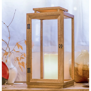 Large Metal Lanterns Decorative - 16 inch  Waterproof Wood Lanterns Decorative with Tempered Glass & LED Flameless Candle , Decorative Lantern for Indoor Outdoor, Front Porch, Garden, Farmhouse