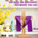 Qunclay 11.8" Standing Rustic Pine Wood Cross Decor, Religious Tabletop Centerpiece with Ribbon, He Is Risen Decoration for Home, Church, Baptism, Communion, Lent, Easter(Purple,1 Pcs)