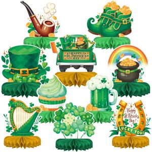 St Patrick's Day Decorations Set - St Patricks Day Honeycomb Centerpieces & Shamrock Beer Table Toppers, for Irish Classroom & St. Patrick's Day Party Supplies