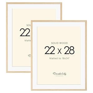 Decobility 22x28 Solid Wood Poster Frame, Natural Wood Picture Frame with Paper Mat, Display picture 18x24 with mat or 22x28 without Mat, Set of 2 Oak Wood Grain Picture Frame