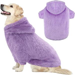 Fuzzy Dog Hoodie Sweater for Large Dogs Warm Winter Dog Clothes with Double-Sided Plush Fleece Soft Stretchy Pet Coats Hooded Sweatshirt for Medium Large Dogs (XL (Back: 24.8",Chest: 33.86",35-55lbs), Purple)