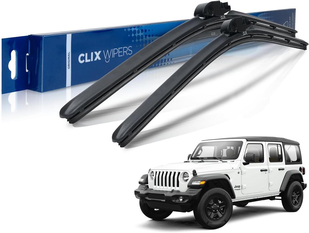 Clix Wipers Jeep Wrangler & Gladiator (16"/16") Original Black Windshield Wiper Blades, All-Weather Wipers, Premium Automotive Wipers, Essential Jeep Accessories (1997-2025) Set of 2 with Quick Clips