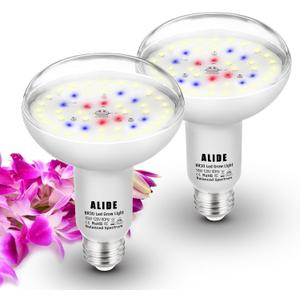 Full Spectrum BR30 Led Plant Grow Light Bulbs 15W 2000lm,E26 BR30 Floodlight Sun Plant Growing Lamp,200 Watt Equivalent,Balanced Spectrum 5000K Red Blue for Seeds Greens,Indore Garden, Hydroponic,2 Pcs