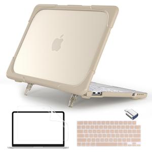 Batianda Heavy Duty Case for MacBook Neo 13 inch 2026 Release Model A3404 A18 Pro Chip, Ergonomic Foldable Kickstand (Holds 22lbs) Matte Translucent Shockproof Cover, Rock Gray