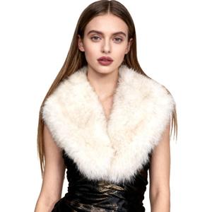 XEPST Faux Fur Shawl for Women, Women's Faux Fur Collar Scarf Wrap Winter Neck Warmer (White With Tips)