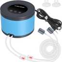 Aquarium Air Pump Dual Outlets, Super Quite Fish Tank Air Pump 20-600 Gallons, 5W 110V Adjustable High Output Silent Oxygen Aerator Pump with Air Stone Airline Tubing Check Valve Accessories