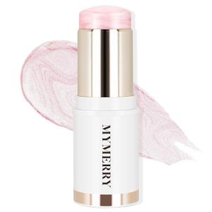 Clear Dewy Marble Highlighter Stick 15g/0.53fl.Oz, Highlighters Makeup Stick for Face and Body, Micro Pearls & Shimmer Glow, Buildable Color for All Day, Vegan & Cruelty-Free, Pink Silver