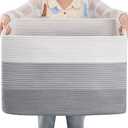 OIAHOMY 108L Large Cotton Rope Basket, Rectangle Woven Baskets for Storage, Nursery Blanket Storage Living Room, Toy Basket With Handle-25”x16”x16”-Gradient Grey