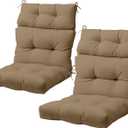 COOS BAY Outdoor Chair Cushions High Back 46x22 Inch, Tufted Patio Seat Cushions with Ties, Water-Resistant Replacement Pads, 2 Pack, Khaki