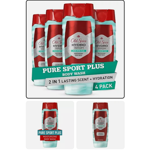 Old Spice Men's Moisturizing Hydro Body Wash Pure Sport Plus, Lemon, 4 X 16 oz