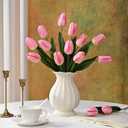Yastouay 12-Pack Pink Tulips Artificial Flowers, Real Touch Latex Faux Tulips with Large Full Buds, Lifelike Vibrant Fake Tulips Bouquet for Spring Wedding Home Dcor, Table & Party Centerpiece
